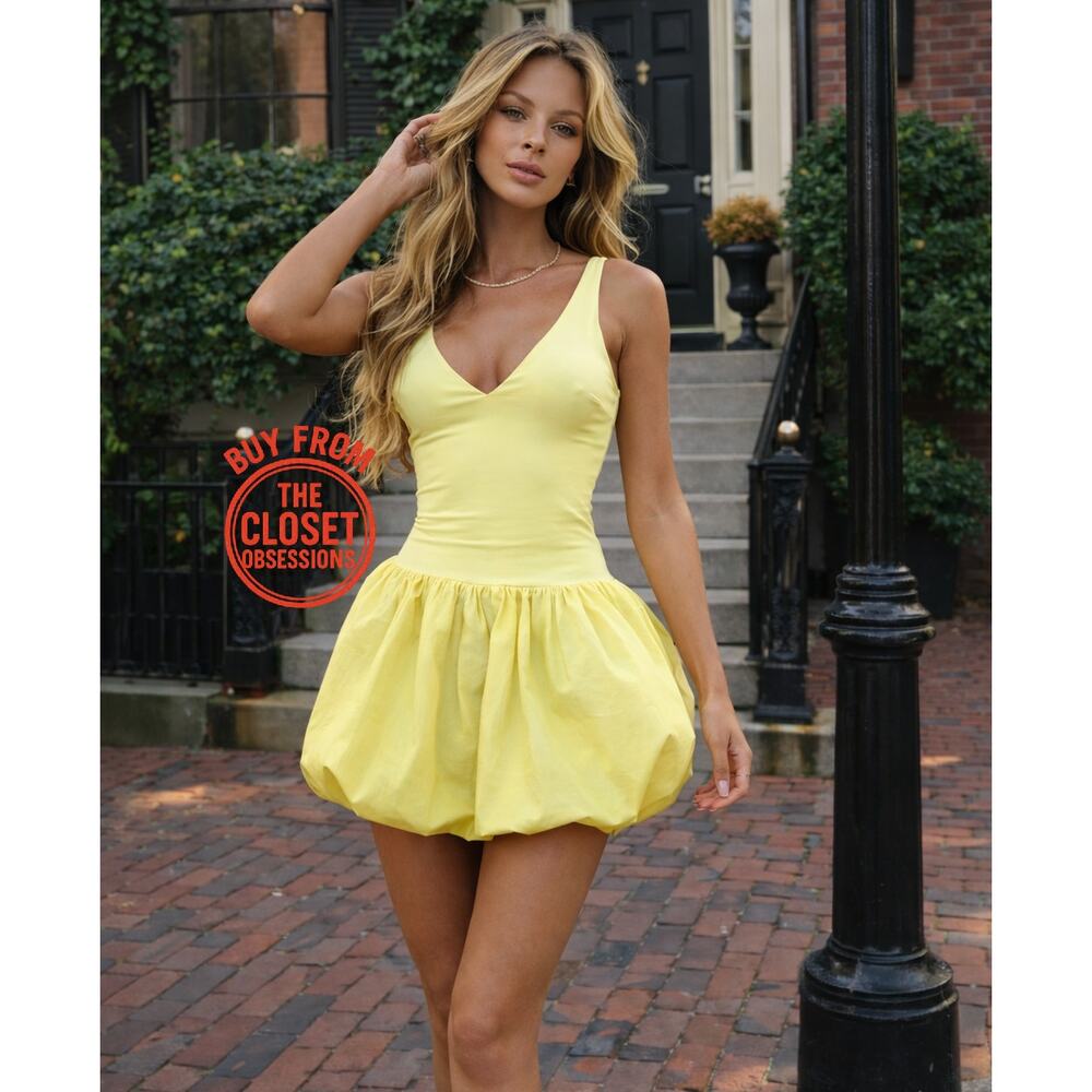 ZARA Butter Yellow Bubble Hem Mini Dress NWT Viral Blogger Favorite - Picture 8 of 16
